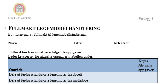 Skjermdump av fullmaktskjema BK