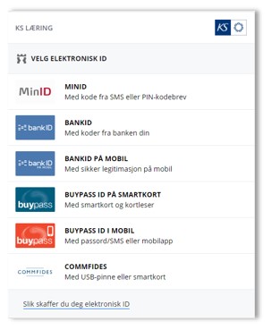 MinID oversikt over mulig innloggingsmetoder