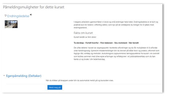 Skjermbilde av påmeldingsside til et kurs