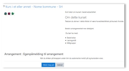 Skjermbilde av påmelding til arrangement