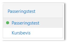 Skjermbilde av Passeringstest og kursbevis i innholdsfortegnelse