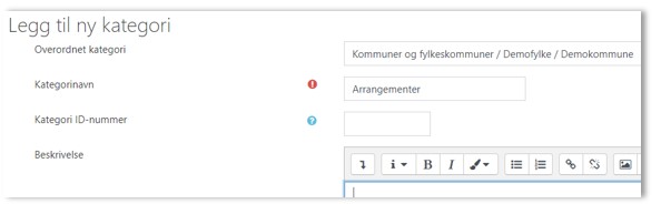 Skjermbilde av hvordan legge til ny kategori