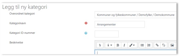 Skjermbilde av hvordan legge til ny kategori