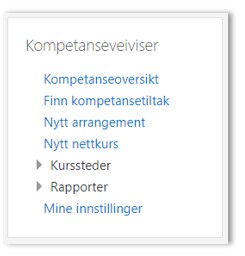 Skjermbilde av Kompetanseveiviser meny