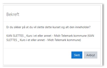 Skjermbilde av bekreftelse på slettet kurs