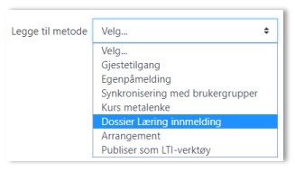 Skjermbilde av hvor man legger til innmeldingsmetode