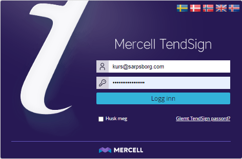 TendSign innlogging skjermdump